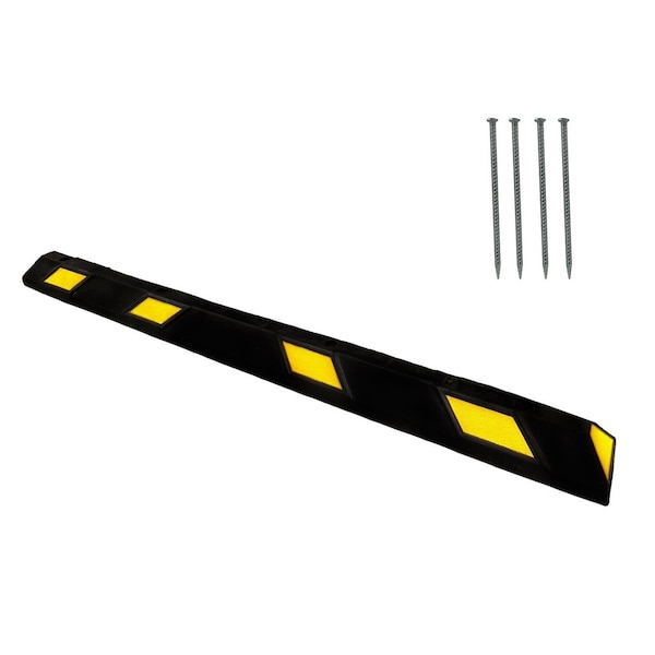 Traffic Kontrol Wheel Stop Parking Block, Rubber, 4" Inch Height, 72" Inch Length, 28 lbs, Yellow TK-PS-6-BKYW-KIT - main